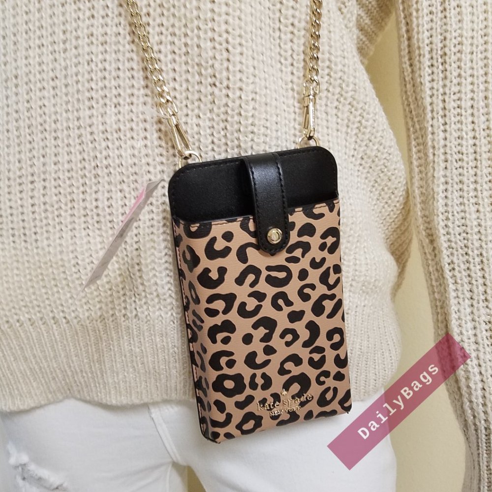 NWT GRAPHIC LEOPARD MULTI BLACK KATE SPADE 100% AUTHENTIC PHONE CROSSBODY - Picture 4 of 11